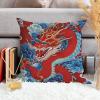 MangGou Auqa Blue and Red Dragon Farmhouse Cushion Cover Chinoiserie Asian Dragon Cushion Cover Oriental Toile Chinoiserie Pillowcase for Living Room Bedroom 22x22in White Linen Birthday Gift view 3
