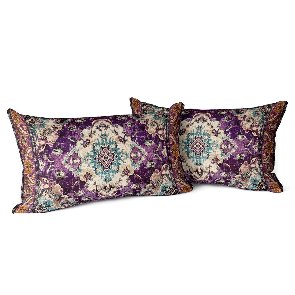 Snycler Boho Throw Pillow Covers 12x20 inch Set of 2 Boho Rug Carpet Double Sided Pattern Cotton Soft Pillow Case Cushion Cover Pillowcase for Couch Sofa Bed Decorative (Purple)