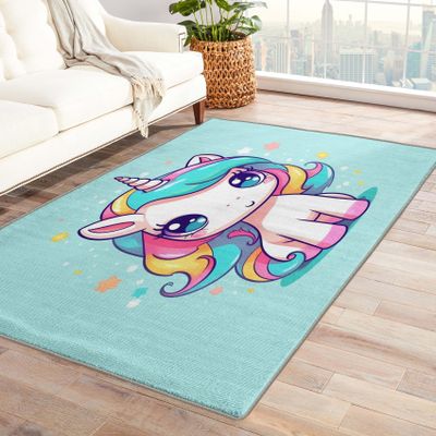 4x6 Rug, Unicorn Rugs for Living Room Bedroom, Cute Girls Area Rug & Bedroom Decor, Washable Non Slip Soft Low Pile Indoor Carpet, Home Decorative Patterned Floor Rug