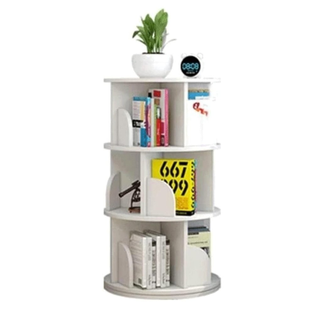Flexible Bookcases 360 Rotating Bookshelf Wooden Standing Bookcase Space Saving Bookshelves for Home Living Room Book Rack Perfect Furniture