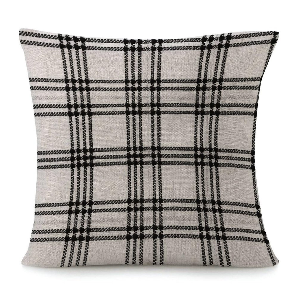 Zyadsinoudor Throw Pillowcase White and Black Plaid Pillow Case Asian Oriental 20x20in Decorative Pillow Home Cotton Linen Elegant Pillowcase for Couch Sofa Bed Living Room Decor