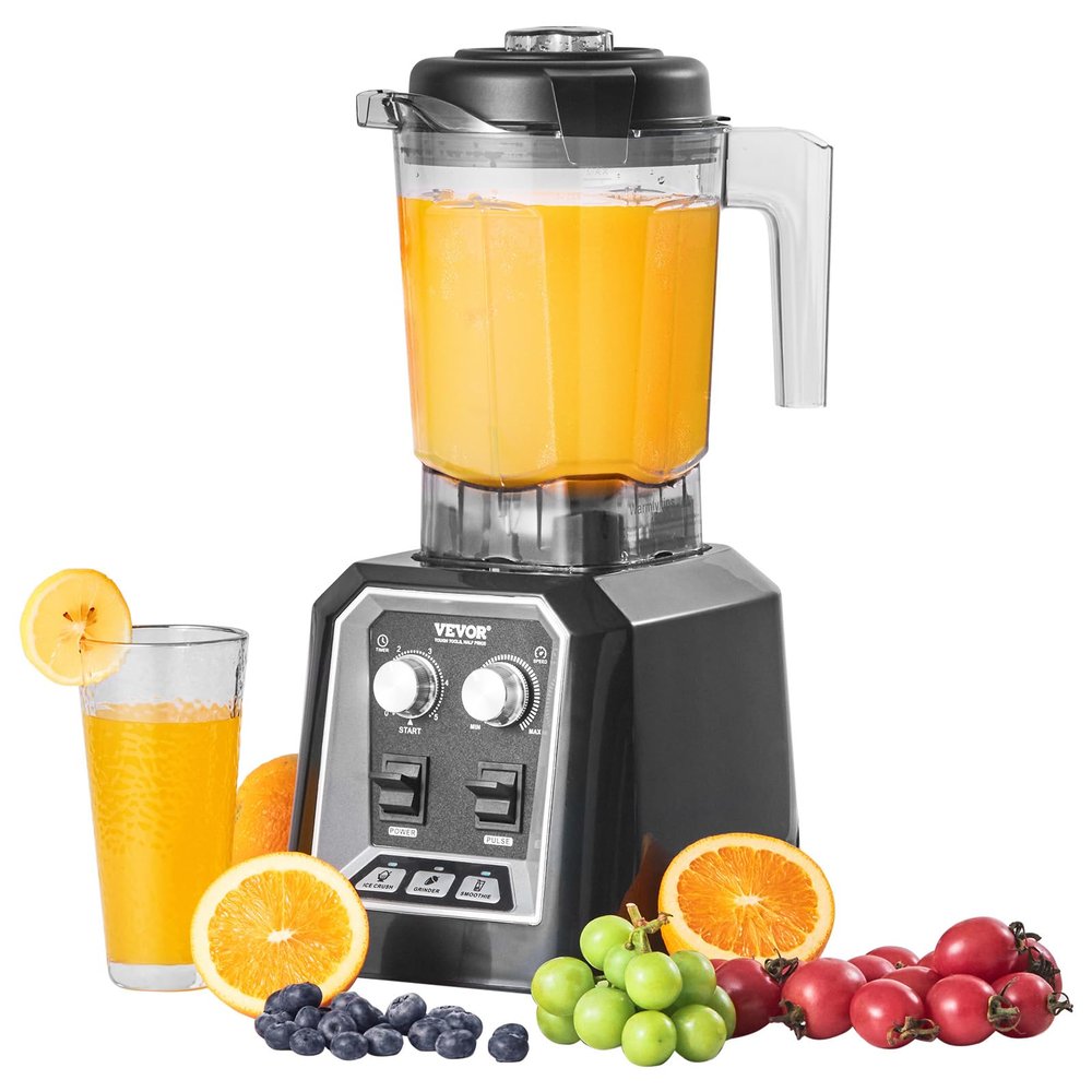 VEVOR Professional Blender, Commercial Countertop Blenders, 68 oz Jar Blender Combo, Stainless Steel 3 Functions, for Frozen Drinks, Shakes, Smoothies, Peree, and Crush Ice, Black