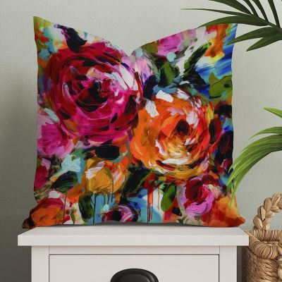 MangGou Chinoiserie Bright Pink Rose Floral Pillow Covers Asian Style Throw Pillow Cover Colourful Painting Colorful Pillow Case Cushion Cover Home Decor for Bedroom Living Room Sofa 26x26in