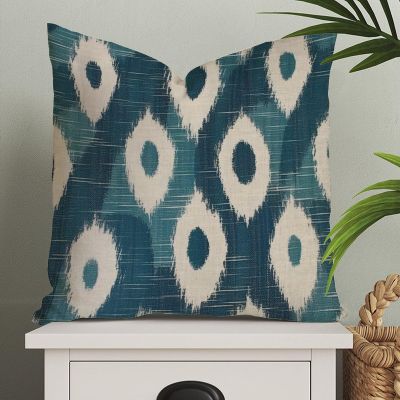 MangGou Chinoiserie Blue Ikat Pillow Covers Asian Style Throw Pillow Cover Indigo Blue Cream Colorful Pillow Case Cushion Cover Home Decor for Bedroom Living Room Sofa 26x26in