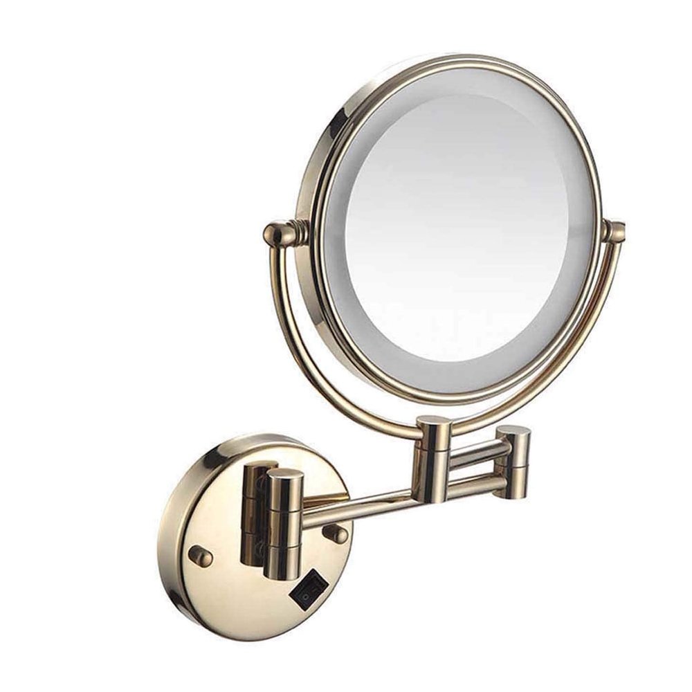 8 Inches Light Gold Makeup Mirror Lighted Wall Mount Wall Mounted Bathroom Mirror Led Lighted 3X Magnifying, Double Sided Swivel 360 Can Be Charged Or Hardwired Wired,Charging ( Size : Charging )