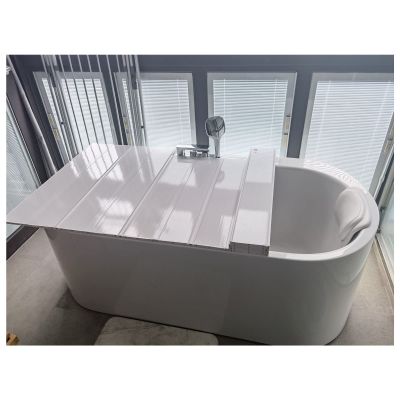 Bathtub Tray Folding PVC Dust-Proof Bathtub Cover, Thickness 1.2CM Bathtub Tray Shutter Bath Lid, Insulation Cover Bath Shelf for Luxury Spa or Reading Multifunctional (Color : White, Size : 70x60x1