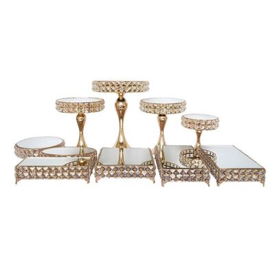Cake Stand Set, Crystal Metal Display Stand Pedestal with Round Mirror Top Plate, Birthday Desserts Decorating Rack Dessert Hodler (Color : Gold-10pc-A)