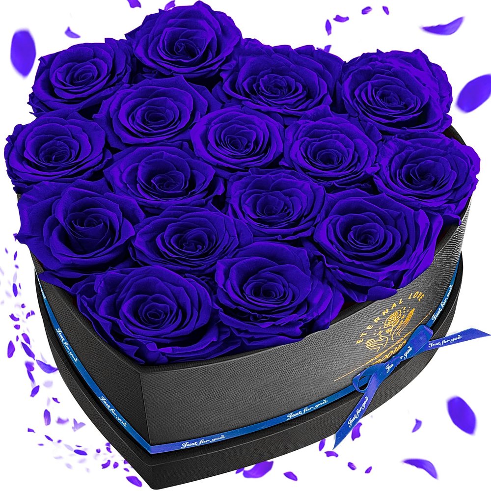 Impouo 16 Preserved Flower Delivery Prime, Preserved Roses in a Box, Birthday Gifts for Women, Mother's Day, and Valentine's Day-Blue Roses