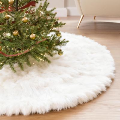 iMucci 72inch Extra Large Wool Fur Christmas Tree Skirt 2024 Update Snowy White Wool Fur Xmas Tree Skirt Christmas Home Holiday Party Decorations