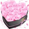 Impouo 16-Piece Forever Flowers Heart Shape Box - Preserved Roses, Birthday Gifts For Women- Flower Delivery Prime, Valentines, Anniversary, Wedding Gifts- Pink Roses view 1