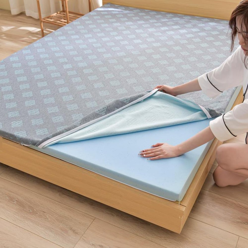 Gel Memory Foam Mattress Topper,Cooling Mattress Pad Topper,Gel Infused Bed Topper with Removable Washable Cover,Memory Foam Mattress Cover,Breathable Futon Topper Pad,Gray 3cm,100x200cm