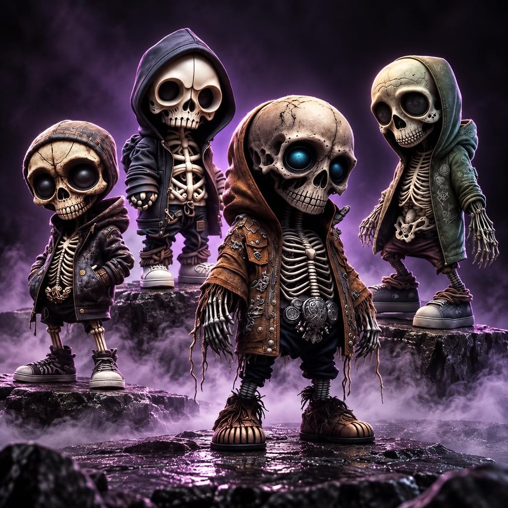 Lyxaof 4pcs Mini Skeleton Figurines Halloween Small Skulls Action Figure