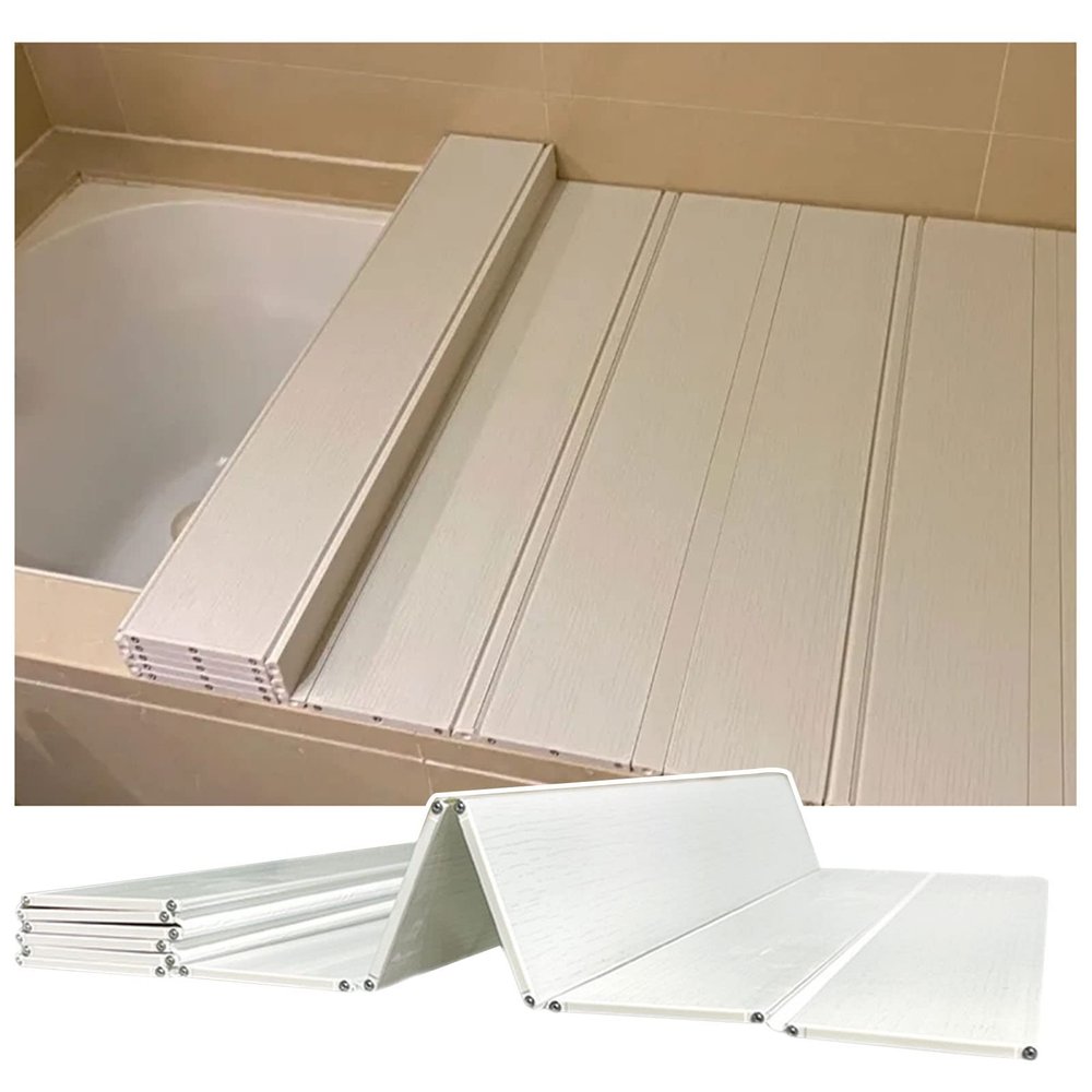 Bathtub Tray Dust-Proof Bathtub Insulation Cover, Folding 1.2cm Thickness Bathtub Tray Storage Rack, PVC Insulation Cover Shutter Bath Lid for Shower Bath Table Shelf Multifunctional (Color : White,