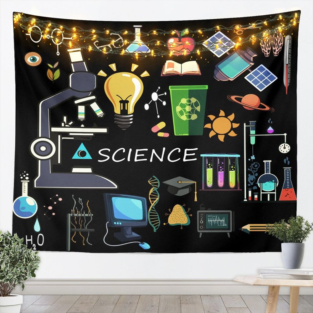 Erosebridal Science Theme Tapestry for Boys Girls Back to School Gifts Tapestries,Math Science Wall Art Science Formula Wall Decor Teens Kids Math Equation Tapestry Black,59X59