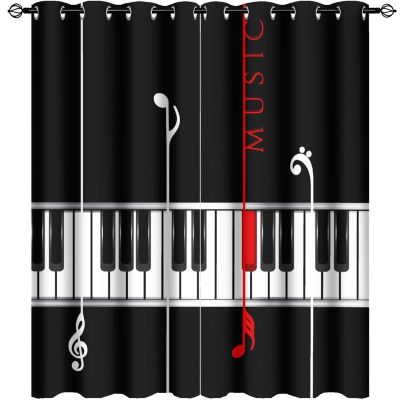 Abstract Music Piano Curtains,Black Red Musical Theme Piano Key Notes Window Drapes Thermal Insulated Grommet Top Blackout Drapes for Bedroom 63L x 27.5W,2 Panels
