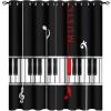 Abstract Music Piano Curtains,Black Red Musical Theme Piano Key Notes Window Drapes Thermal Insulated Grommet Top Blackout Drapes for Bedroom 63L x 27.5W,2 Panels view 1
