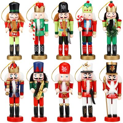 Jetec 10 Pcs Christmas Nutcracker Ornaments Wooden Hanging Decorations 5 Inch Tall Nutcracker Figures Christmas Decorations(Fresh Style)