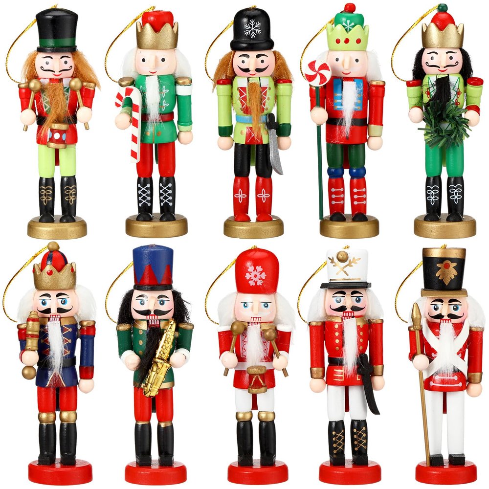 Jetec 10 Pcs Christmas Nutcracker Ornaments Wooden Hanging Decorations 5 Inch Tall Nutcracker Figures Christmas Decorations(Fresh Style)