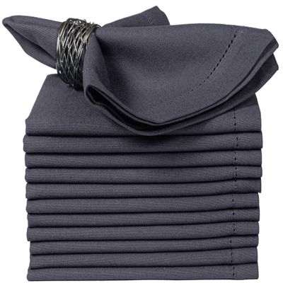 Bedding Craft Cotton Cloth Dinner Napkins Set of 12  18x18 Steel Grey with Hemstitched Mitered Corners  Machine Washable Reusable Napkins for Thanksgiving & Christmas