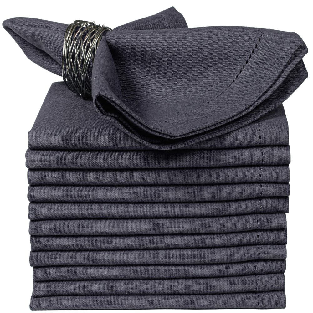 Bedding Craft Cotton Cloth Dinner Napkins Set of 12 18x18 Steel Grey with Hemstitched Mitered Corners Machine Washable Reusable Napkins for Thanksgiving & Christmas