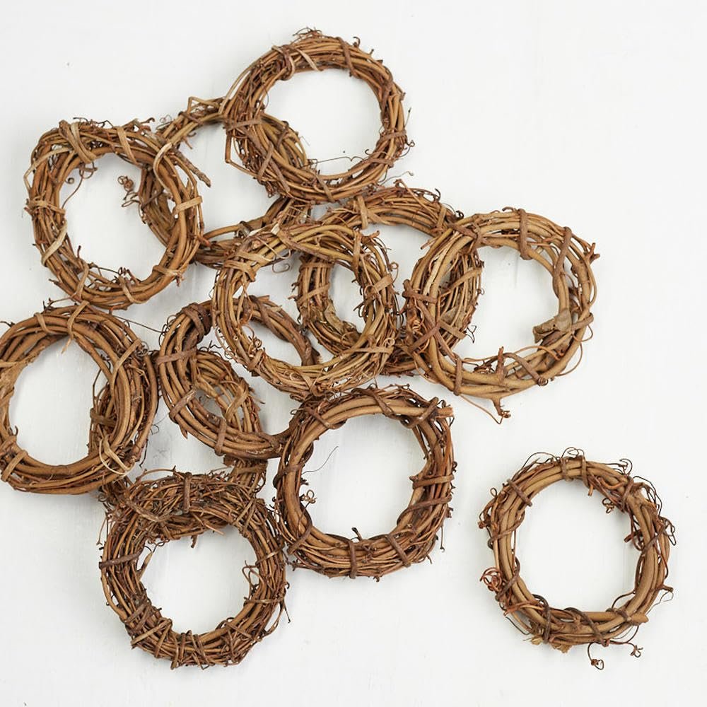 4 Inch Grapevine Twig Wreaths by Factory Direct Craft (36 Pieces) - Bulk Pack of 36 Natural Dried Vine Round Wreath Frames (4 inch Diameter)