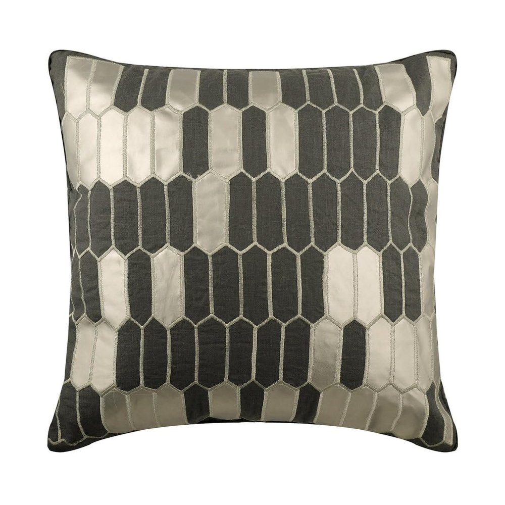 The HomeCentric Throw Pillow Covers, Grey Pack of 2, 14x14 inch (35x35 cm) Cushion Cover, Linen Applique Throw Pillow Cover for Sofa, Geometric Modern Style Easter - GreyHeist