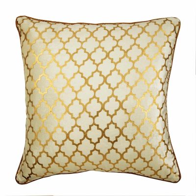 The HomeCentric Pillow Case Pillow Cover Ivory Gold Couch Cushion Cover 14 x 14 Velvet Pillow Cover Foil Printed for Bed Sofa Gold Pillow Cover Pack of 2 14x14 inch (35x35 cm) - Moroccan Lattice