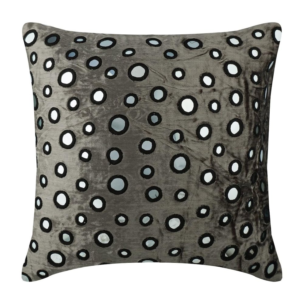 The HomeCentric Pillow Case Zip, Grey Silver Pillow Case, Mirror Decorative Pillow Cover, Pillow Cover Pack of 2, 14x14 inch (35x35 cm) Square Velvet Pillowcase, Polka Dot Pillow - Mirror Shimmer