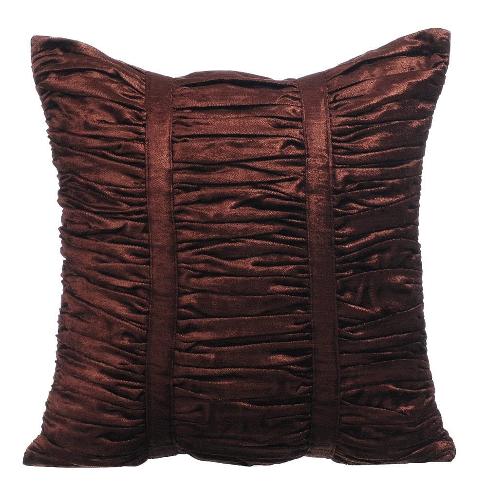 The HomeCentric Toss Pillow Covers Chocolate Brown Pack of 2 14x14 inch (35x35 cm) Gathered Fabric Decorative Pillow Covers Solid Color Throw Pillow Covers - Chocolate Brown Beauty