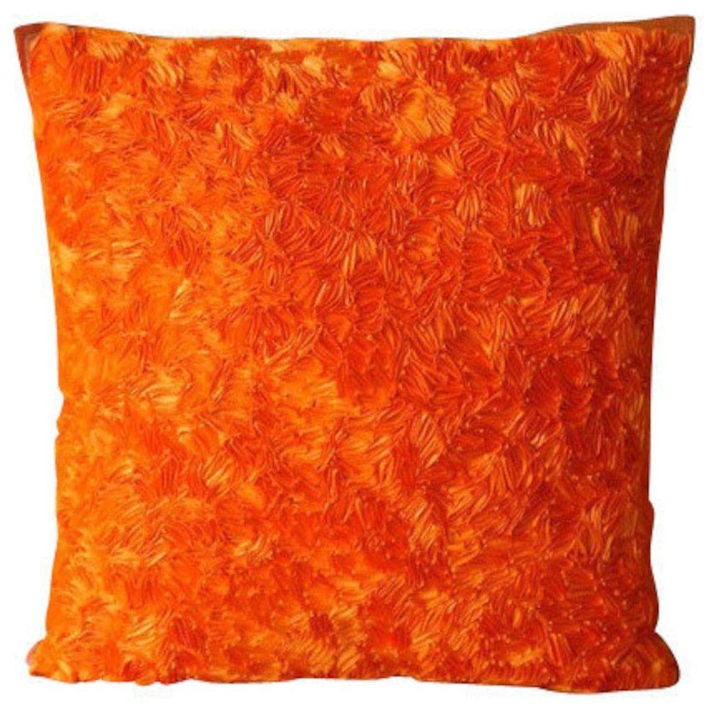 The HomeCentric Throw Pillow Cover with Zipper Orange Accent Pillows Abstract Ribbon Pillow Cover Throw Pillow Covers Pack of 2 18x18 inch (45x45 cm) Square Silk Halloween Decorations - Orange Peel