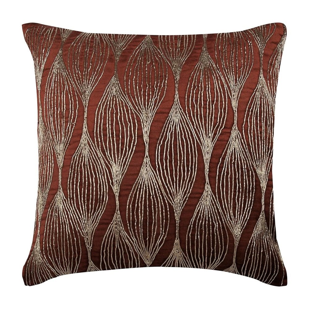 The HomeCentric Cushion Cover Sofa Rust Decorative Couch Pillow Cases Pack of 2 16x16 inch (40x40 cm) Velvet Throw Pillow Covers Abstract Zardozi Traditional Cushion Cover Home Decor - Golden Sitar
