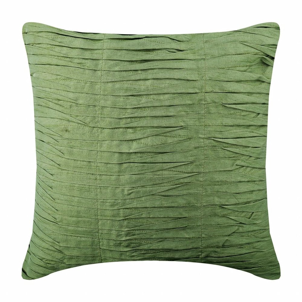 The HomeCentric Custom Cushion Cover, Pack of 2, 22x22 inch (55x55 cm) Throw Pillows Cover, Green Pillows Cover, Pintucks Solid Color Throw Pillows Cover, Art Silk Square Throw Pillows - Green Waves