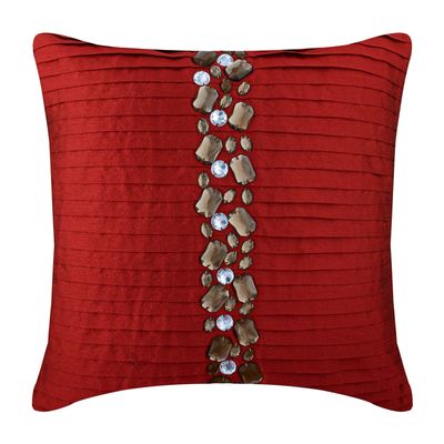 The HomeCentric Custom Cushion Cover, Red Throw Pillow Covers Pack of 2, 16x16 inch (40x40 cm) Silk Throw Pillows for Couch, Striped, Pintucks, Textured, Striped, Crystals, Pillow - Deep Red Crystals