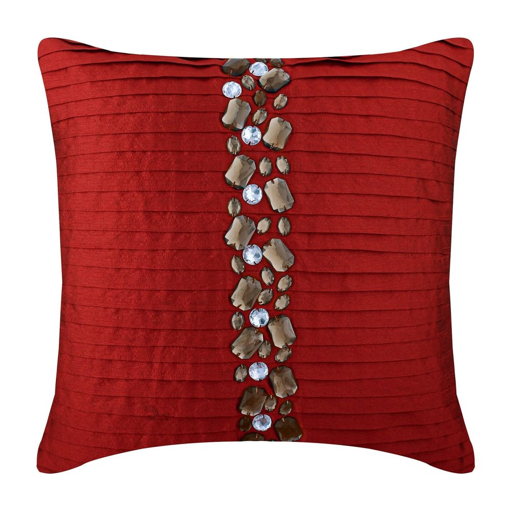 The HomeCentric Custom Cushion Cover, Red Throw Pillow Covers Pack of 2, 16x16 inch (40x40 cm) Silk Throw Pillows for Couch, Striped, Pintucks, Textured, Striped, Crystals, Pillow - Deep Red Crystals