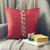 The HomeCentric Custom Cushion Cover, Red Throw Pillow Covers Pack of 2, 16x16 inch (40x40 cm) Silk Throw Pillows for Couch, Striped, Pintucks, Textured, Striped, Crystals, Pillow - Deep Red Crystals view 2