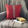 The HomeCentric Custom Cushion Cover, Red Throw Pillow Covers Pack of 2, 16x16 inch (40x40 cm) Silk Throw Pillows for Couch, Striped, Pintucks, Textured, Striped, Crystals, Pillow - Deep Red Crystals view 3