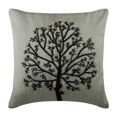 The HomeCentric Throw Pillow Covers, Silver Pillows Cover, Beaded Tree Throw Pillows Cover, Pack of 2, 18x18 inch (45x45 cm) Pillow Case, Square Silk Pillowcase, Floral - Silver Tree of Life