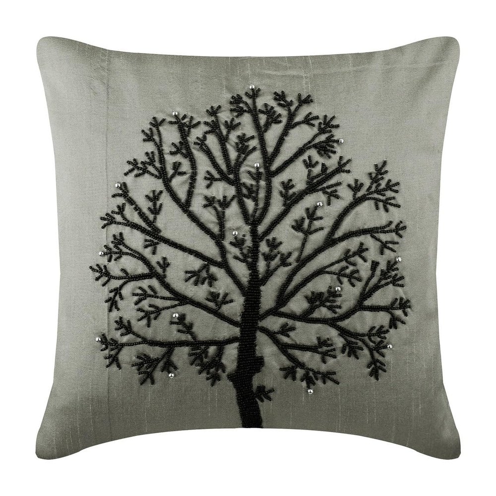 The HomeCentric Throw Pillow Covers, Silver Pillows Cover, Beaded Tree Throw Pillows Cover, Pack of 2, 18x18 inch (45x45 cm) Pillow Case, Square Silk Pillowcase, Floral - Silver Tree of Life