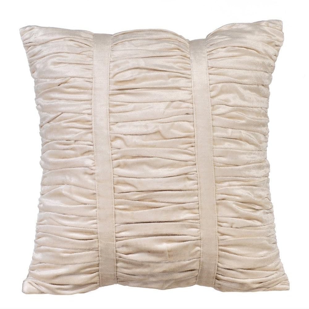The HomeCentric Cushion Cover, Ivory Pillows Cover, Textured Pintucks Solid Color Pillow Covers, Pack of 2, 14x14 inch (35x35 cm) Pillows Cover, Square Velvet Pillowcase, Striped, Soft Ivory Beauty