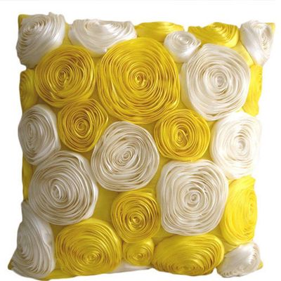 The HomeCentric Pillow Covers Decorative Yellow Designer Throw Pillow Covers Pack of 2 16x16 inch (40x40 cm) Silk Pillow Covers Nature & Floral Ribbon Embroidery Throw Pillows - Sunny Yellow Blooms