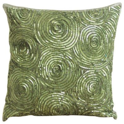 The HomeCentric Toss Pillow Cover, Green Decorative Zippered Throw Pillow Covers Pack of 2, 16x16 inch (40x40 cm), Silk Toss Pillow Covers, Circles & Dots, Sequins Embellished - A Touch of Envy