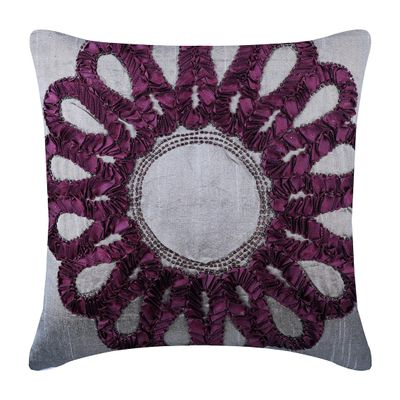 The HomeCentric Pillow Covers, Grey Accent Pillows, Ribbon Flower Medallion Pillows Cover, Pack of 2, 20x20 inch (50x50 cm) Throw Pillows Cover, Floral Pillows Cover, Square Silk - Gray Vine Blooms