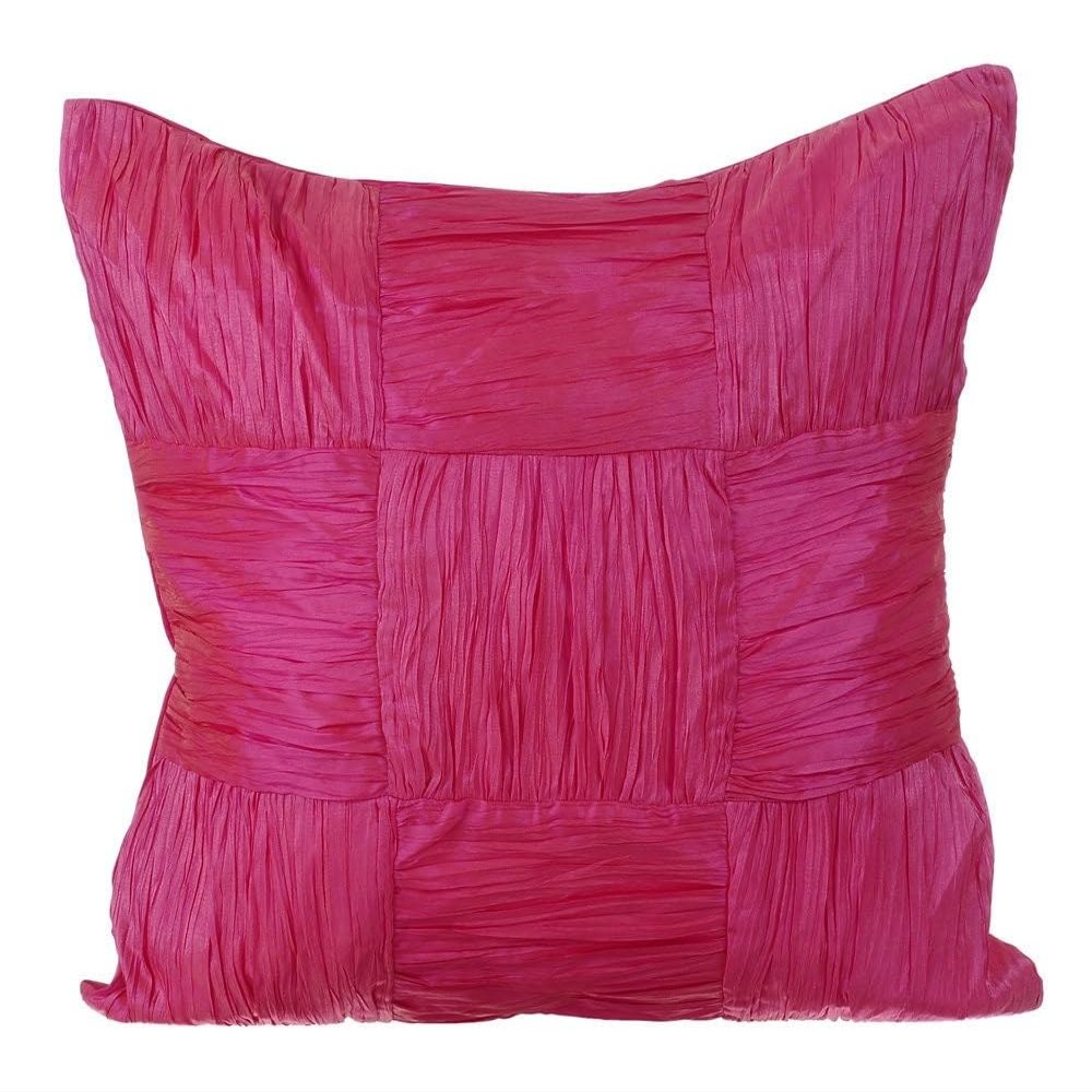 The HomeCentric Cushion Cover for Chair Pink Pillow Cover Checkered Crushed Art Silk Throw Pillow Cover Pack of 2 20x20 inch (50x50 cm) Pillow Cover Crushed Silk Pillow Cover Patchwork - Dreamy Pink