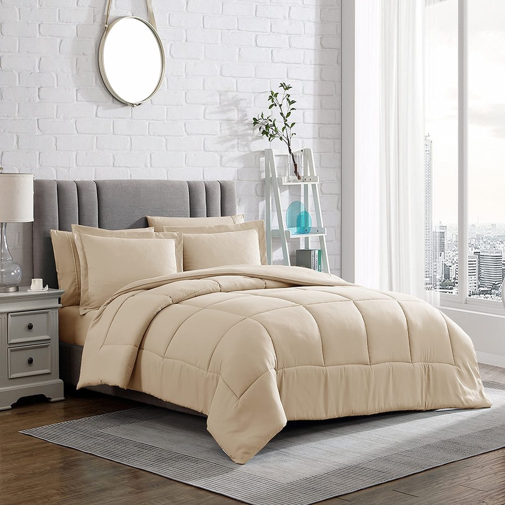 WegaLinen Alaskan King Size Comforter Set Extra Warm Down Alternative Ultra Soft 5 Pieces Set Ivory Comforter Set Alaska King 132x120