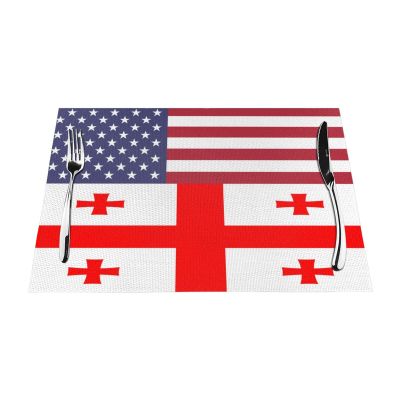 American Flag and Georgian Flag Half Durable Waterproof! 4-Pack PVC Woven Placemats, Sleek Design, Easy Table Protection