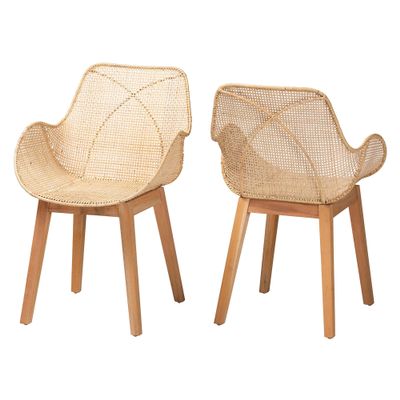 bali & pari Ballerina Woven Rattan Dining Chair, 2-Piece Set, Natural