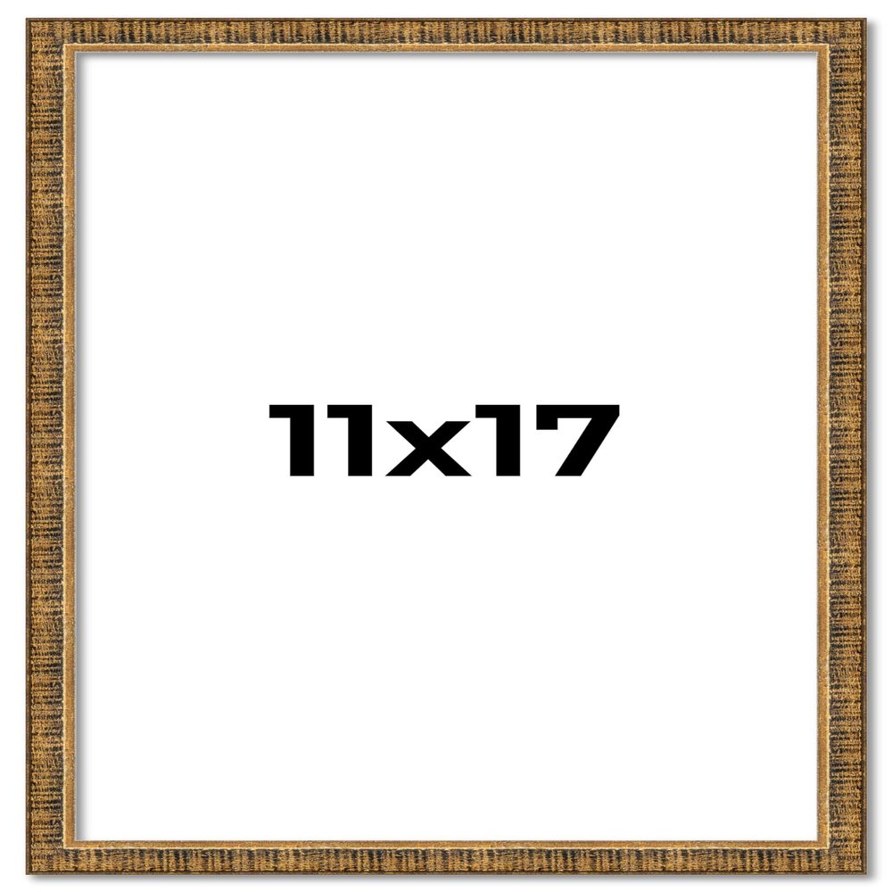 11x17 Frame Gold Kingsley Distressed Solid Wood Picture Frame Width 0.75 Inches | Interior Frame Depth 0.5 Inches | Kingsley Frame with UV Acrylic, Foam Board Backing & Hanging Hardware