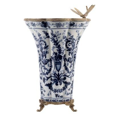 Home Dcor Antique Reproductions - [8.5L X 8W X 13H] [TOP: 7] [Bottom: 5] VASE with Bronze Ormolu- Azure Casey