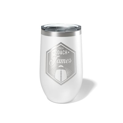 Alterd Industries Personalized Football Coach Gift - Coach Tumbler, End of Season Gift, Travel Mug, Coach Appreciation (12oz Wine Tumbler, White)