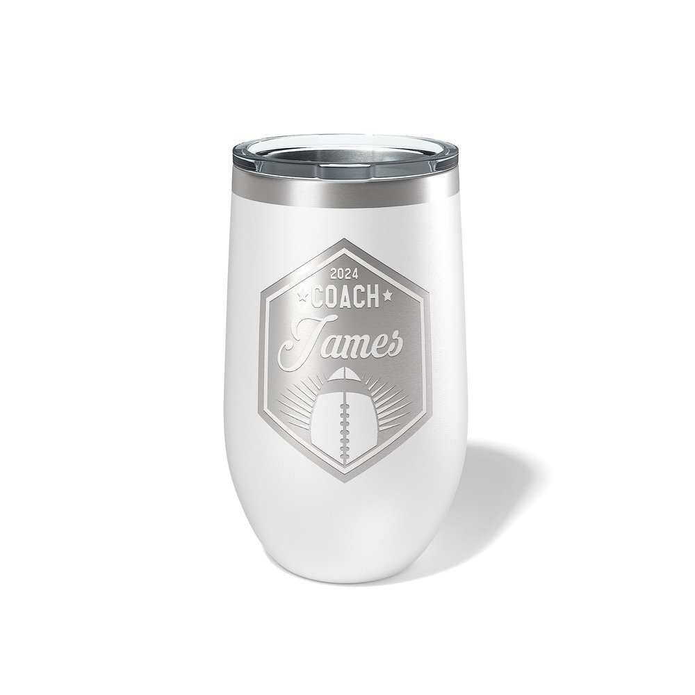 Alterd Industries Personalized Football Coach Gift - Coach Tumbler, End of Season Gift, Travel Mug, Coach Appreciation (12oz Wine Tumbler, White)
